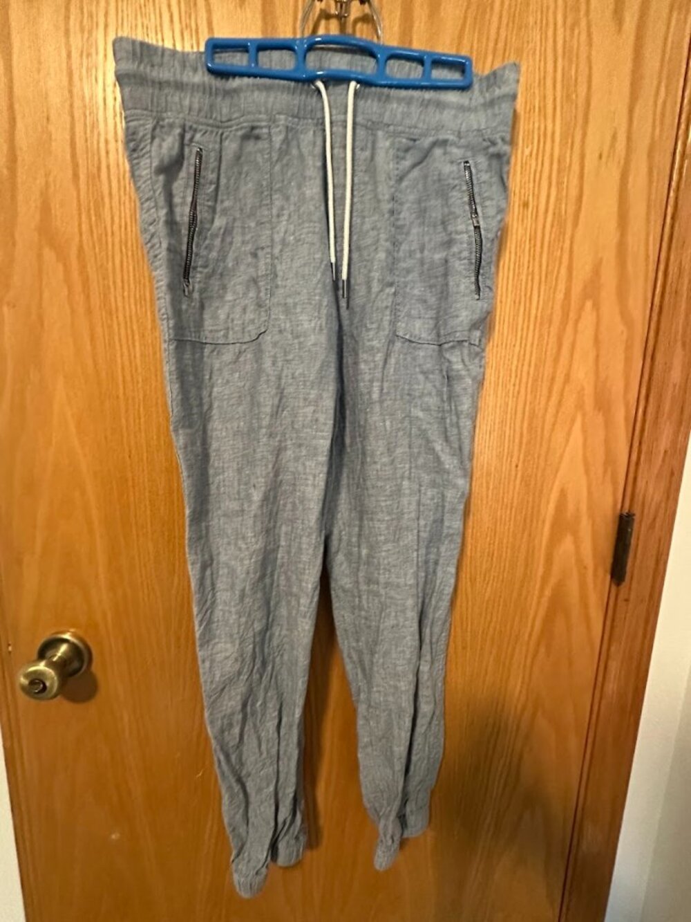 Athleta Cabo 100% Linen Pant Jogger Blue Size 10 - Picture 2 of 6